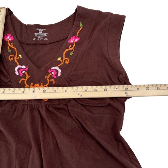 Jones Wear Jeans Brown Embroidered Floral Cotton Sleeveless Top XL Y2K - Picture 3 of 5
